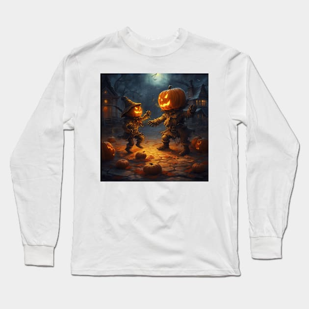 two pumpkin men fight each other Long Sleeve T-Shirt by Maverick Media